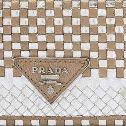 Pre Owned Prada Metallic Brown/Silver Woven Leather Flap Continental Wallet