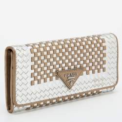 Pre Owned Prada Metallic Brown/Silver Woven Leather Flap Continental Wallet