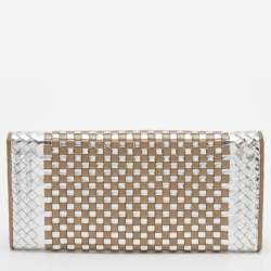 Pre Owned Prada Metallic Brown/Silver Woven Leather Flap Continental Wallet