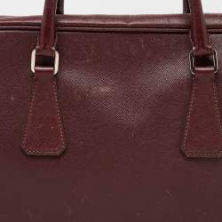 Pre Owned Prada Burgundy Saffiano Lux Leather Zip Briefcase
