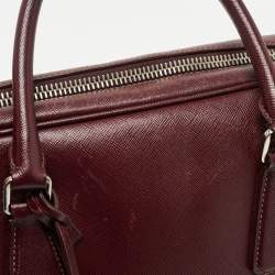 Pre Owned Prada Burgundy Saffiano Lux Leather Zip Briefcase