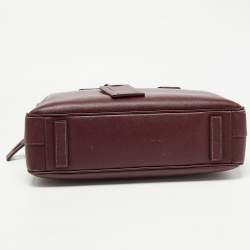 Pre Owned Prada Burgundy Saffiano Lux Leather Zip Briefcase