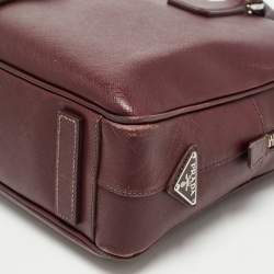 Pre Owned Prada Burgundy Saffiano Lux Leather Zip Briefcase