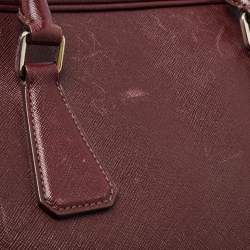 Pre Owned Prada Burgundy Saffiano Lux Leather Zip Briefcase