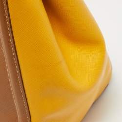 Prada Brown/Yellow Saffiano Leather Double Handle Open Tote