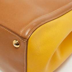 Prada Brown/Yellow Saffiano Leather Double Handle Open Tote