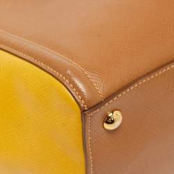 Prada Brown/Yellow Saffiano Leather Double Handle Open Tote