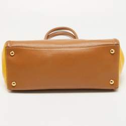 Prada Brown/Yellow Saffiano Leather Double Handle Open Tote