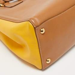 Prada Brown/Yellow Saffiano Leather Double Handle Open Tote