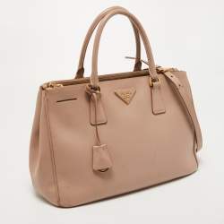 Pre Owned Prada Light Pink Saffiano Lux Leather Medium Double Zip Tote