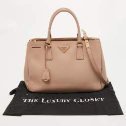 Pre Owned Prada Light Pink Saffiano Lux Leather Medium Double Zip Tote