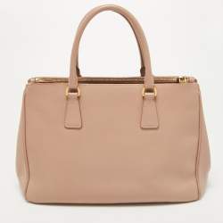 Pre Owned Prada Light Pink Saffiano Lux Leather Medium Double Zip Tote