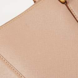 Pre Owned Prada Light Pink Saffiano Lux Leather Medium Double Zip Tote