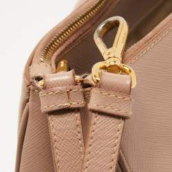 Pre Owned Prada Light Pink Saffiano Lux Leather Medium Double Zip Tote