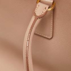 Pre Owned Prada Light Pink Saffiano Lux Leather Medium Double Zip Tote
