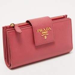 Pre Owned Prada Pink Saffiano Metal Leather Logo Flap Wallet