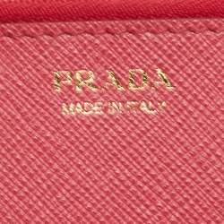 Pre Owned Prada Pink Saffiano Metal Leather Logo Flap Wallet