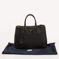 Pre Owned Prada Black Saffiano Lux Leather Large Galleria Double Zip Tote