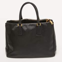 Pre Owned Prada Black Saffiano Lux Leather Large Galleria Double Zip Tote