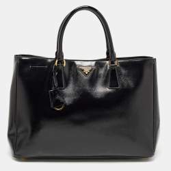 Pre Owned Prada Black Saffiano Patent Leather Large Gardener's Tote