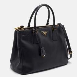 Pre Owned Prada Black Saffiano Lux Leather Medium Galleria Double Zip Tote