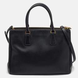 Pre Owned Prada Black Saffiano Lux Leather Medium Galleria Double Zip Tote