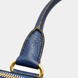 Prada Blue Vitello Phenix Leather Front Zip Satchel