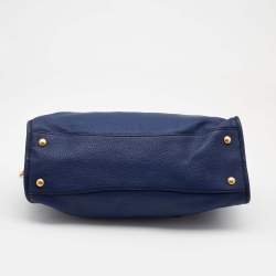 Prada Blue Vitello Phenix Leather Front Zip Satchel