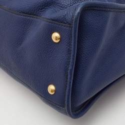 Prada Blue Vitello Phenix Leather Front Zip Satchel