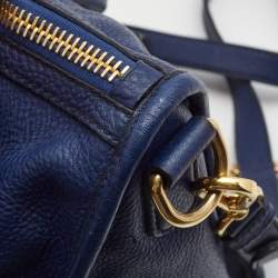 Prada Blue Vitello Phenix Leather Front Zip Satchel
