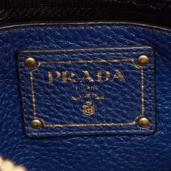 Prada Blue Vitello Phenix Leather Front Zip Satchel
