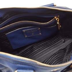 Prada Blue Vitello Phenix Leather Front Zip Satchel