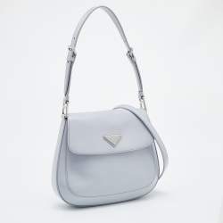 Pre Owned Prada Grey Leather Flap Cleo Hobo