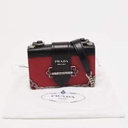Pre Owned Prada Red/Black Leather Crystal Embellished Cahier Shoulder Bag
