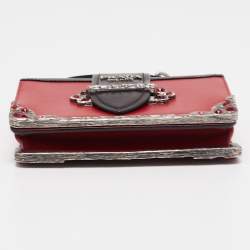 Pre Owned Prada Red/Black Leather Crystal Embellished Cahier Shoulder Bag