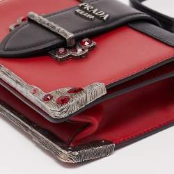 Pre Owned Prada Red/Black Leather Crystal Embellished Cahier Shoulder Bag