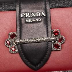 Pre Owned Prada Red/Black Leather Crystal Embellished Cahier Shoulder Bag
