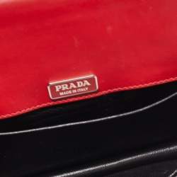 Pre Owned Prada Red/Black Leather Crystal Embellished Cahier Shoulder Bag