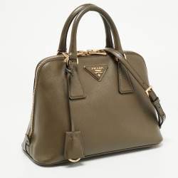 Pre Owned حقيبة برادا برومينيد جلد سافيانو لوكس أزرق صفراء صغيرة