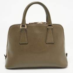 Pre Owned حقيبة برادا برومينيد جلد سافيانو لوكس أزرق صفراء صغيرة