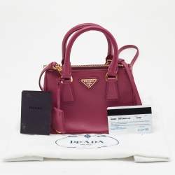 Pre Owned Prada Fuchsia Saffiano Lux Leather Mini Galleria Tote