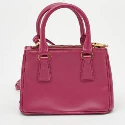 Pre Owned Prada Fuchsia Saffiano Lux Leather Mini Galleria Tote