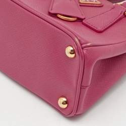 Pre Owned Prada Fuchsia Saffiano Lux Leather Mini Galleria Tote