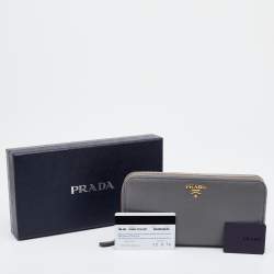 Pre Owned Prada Grey Daino Leather Zip Around Wallet