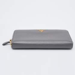 Pre Owned Prada Grey Daino Leather Zip Around Wallet