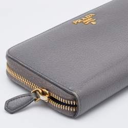 Pre Owned Prada Grey Daino Leather Zip Around Wallet
