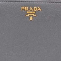 Pre Owned Prada Grey Daino Leather Zip Around Wallet
