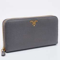 Pre Owned Prada Grey Daino Leather Zip Around Wallet