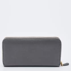 Pre Owned Prada Grey Daino Leather Zip Around Wallet