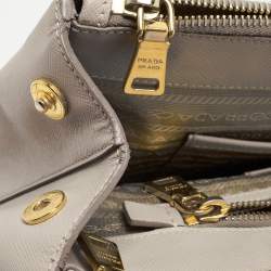 Pre Owned Prada Grey Saffiano Lux Leather Large Double Zip Tote